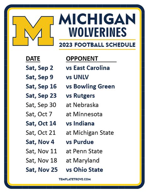 Michigan Wolverines Football Schedule 2023 Printable Pdf