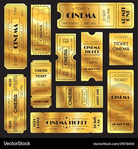 Realistic golden show ticket old premium cinema Vector Image