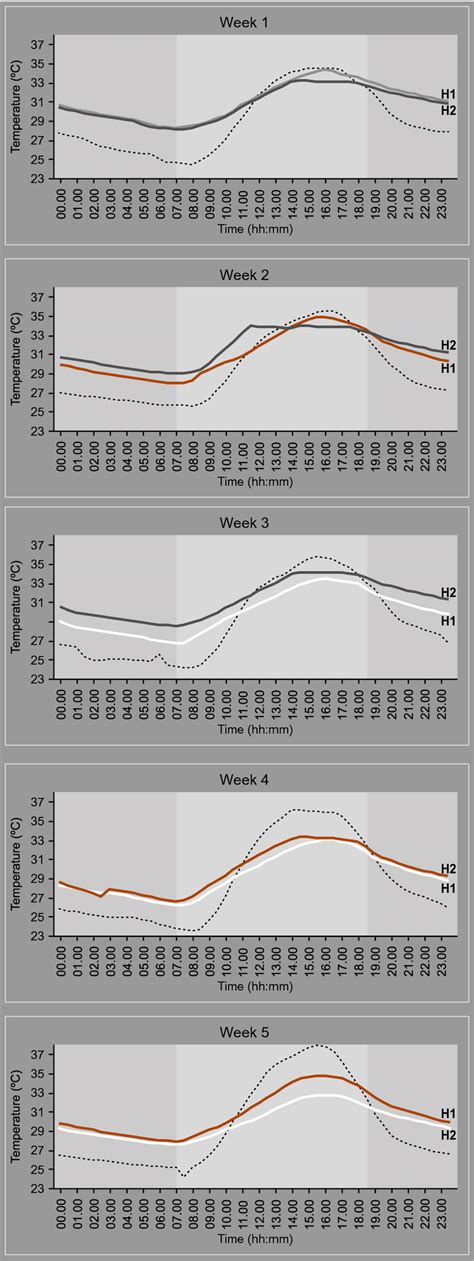 Mean hourly temperature for each roof typology. Where bare metal roofs ...