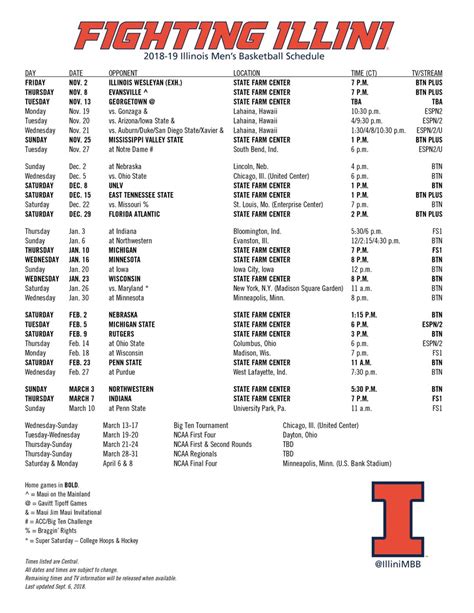 Printable Illini Basketball Schedule