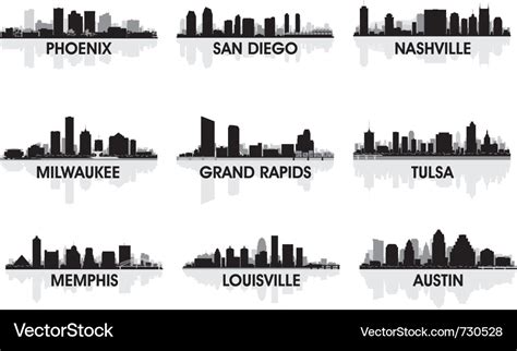 American cities skyline set Royalty Free Vector Image