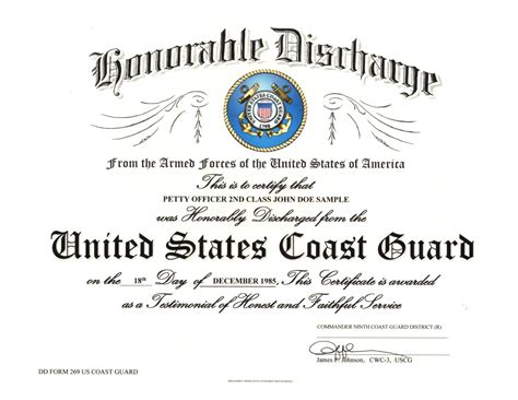 United States Coast Guard Officer Creed Certificate - Military ...