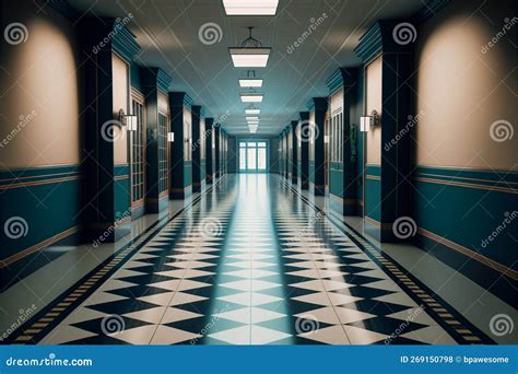 Long Blue and White Modern Hospital Hallway, Generative AI Stock ...