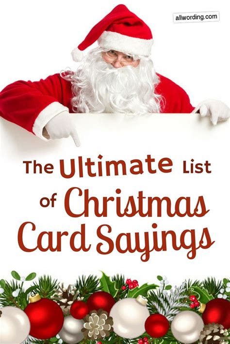 the ultimate list of christmas card sayings with santa holding up a ...