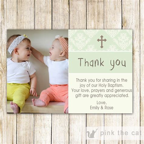 Twins Baptism Thank You Card Notes Girl Boy Mint Green Ivory - Etsy