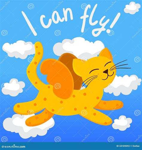 Cartoon Flying Cat With Wings Stock Photos - Image: 34189093