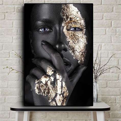 African Art Black and Gold Woman Oil Painting on Canvas Cuadros Posters ...