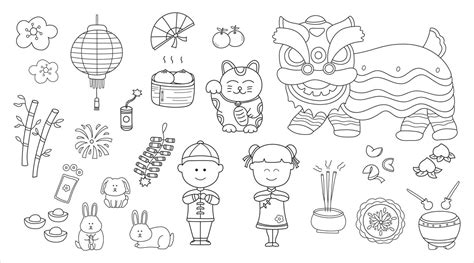 Kids drawing vector Illustration set of Chinese New Year 2023 and cute ...