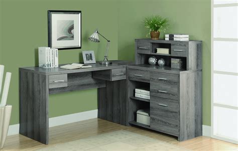 Modern L-Shaped Desk with Great Storage in Dark Taupe Reclaimed Finish ...