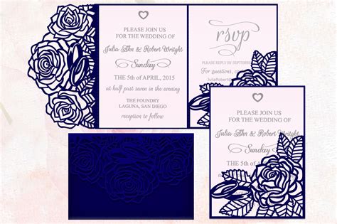 Roses wedding invitation Tri Fold Pocket Envelope set svg (216681 ...