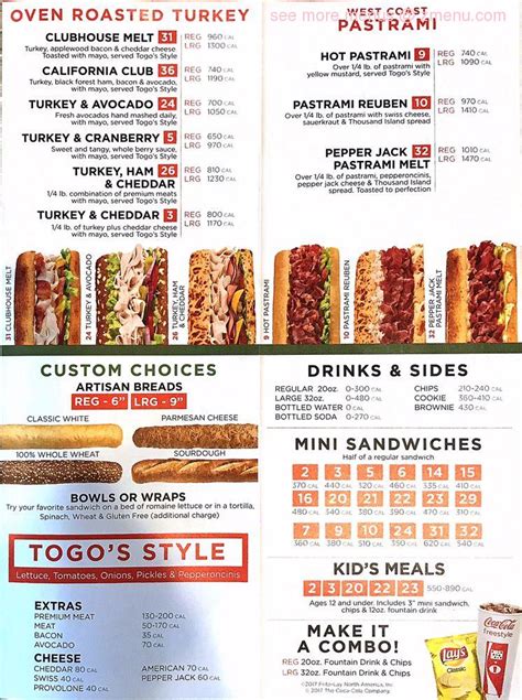 Menu at Togo's Sandwiches fast food, Ripon