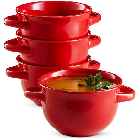 Kook Soup Bowls Crocks with Handles, 18 oz, Set of 4, Red - Walmart.com ...