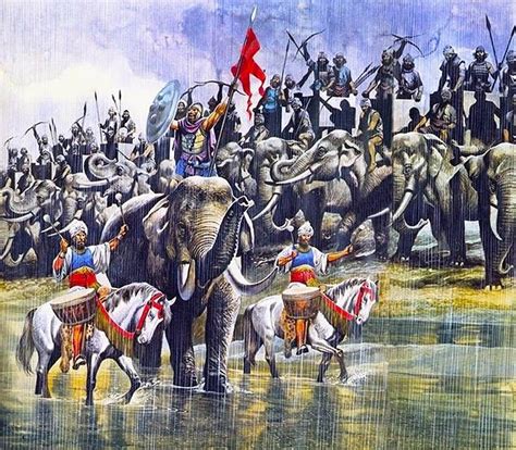 "King Porus's army facing Alexander the Great in the torrential rain ...