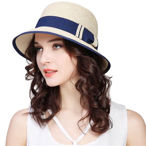 Lanzom Women Wide Brim Straw Foldable Roll up Cap Fedora Beach Sun Hat ...