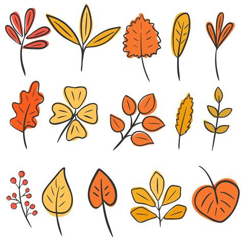 Set of autumn leaves hand drawing Vector 3193585 Vector Art at Vecteezy