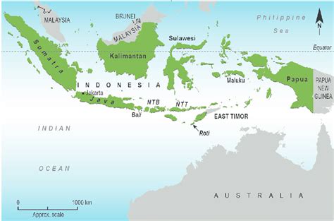 Map of Indonesia and neighbouring countries, with location of Roti ...