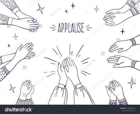 Doodle applause. Happy people drawn hands, high five illustration ...