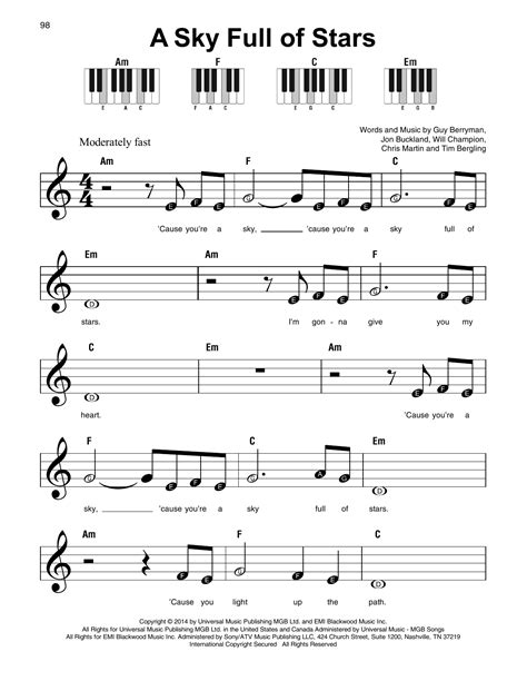 A Sky Full Of Stars sheet music by Coldplay (Super Easy Piano – 179362)