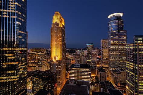 minneapolis, Minnesota, Night, Skyscrapers, Buildings, Houses, Lights ...