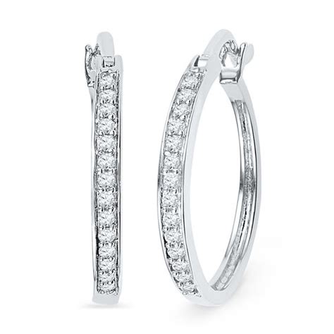 1/5 CT. T.W. Diamond Hoop Earrings in Sterling Silver | Online ...