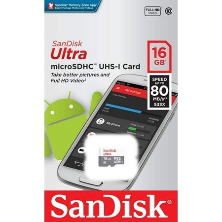 SanDisk Ultra SDSQUNS-016G-GN3MN 16GB 80MB/s UHS-I Class 10 microSDHC ...