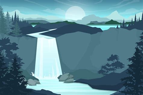 Free Vector | Waterfall in mountain range. Rocks and water. Pond and ...