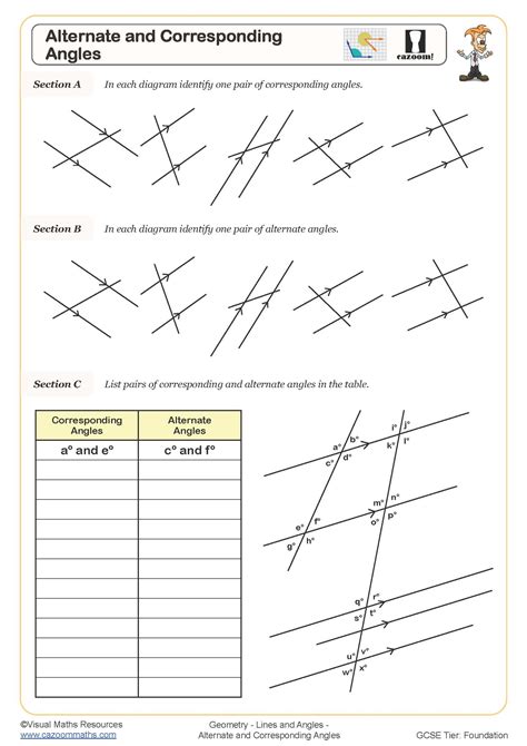 Alternate and Corresponding Angles (A) Worksheet | Cazoom Maths Worksheets