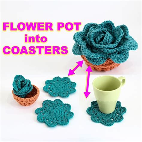 Crochet Pattern-flower POT Into Coaster-coaster Crochet Pattern Flower ...