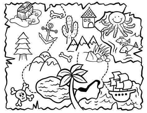 Cute Kids Doodle Treasure Map Coloring Page 6012763 Vector Art at Vecteezy