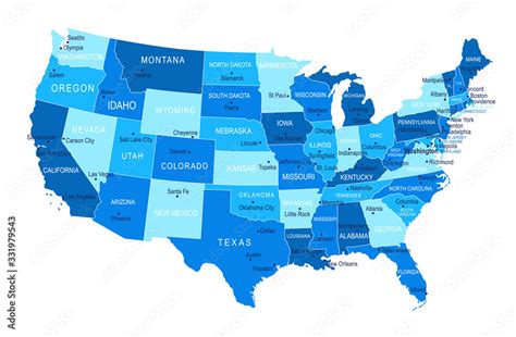 United States map. Cities, regions. Vector Stock Vector | Adobe Stock