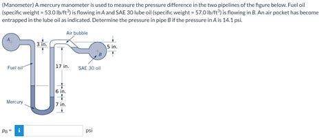 Solved (Manometer) A mercury manometer is used to measure | Chegg.com