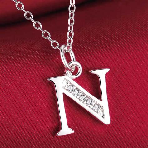 fashion letter N silver plated Necklace New Sale silver necklaces ...