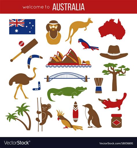 Set of australia culture symbols collection icons vector image on ...