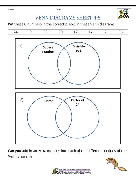 Venn Diagram Worksheet 4th Grade