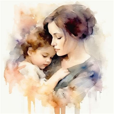 Premium AI Image | Colorful watercolor painting of a mother with her child