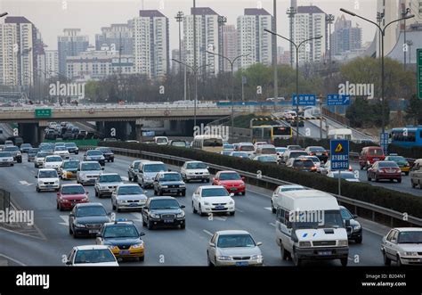 Congested volume of traffic causes air pollution on Beijing city ...