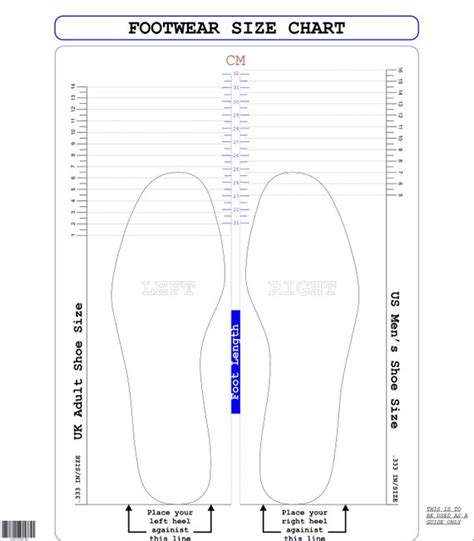 Men's Shoe Size Chart Printable