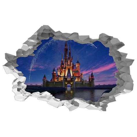 Wall Sticker Disney Castle At Night 3D Hole in The Wall Self | Etsy