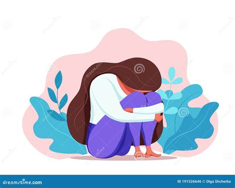 Depressed Sad Lonely Woman In Anxiety, Sorrow Vector Cartoon ...