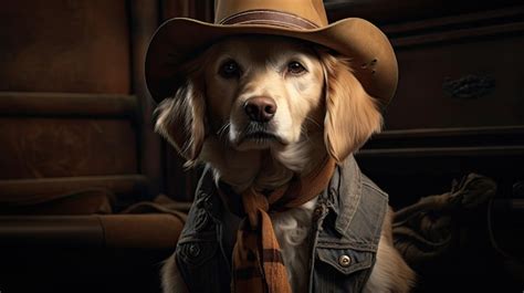 Premium AI Image | a dog wearing a cowboy hat and vest