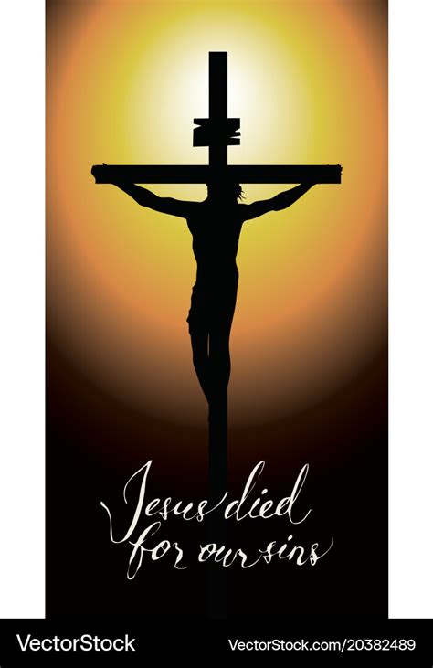 Cross with crucified jesus christ in the sunset Vector Image