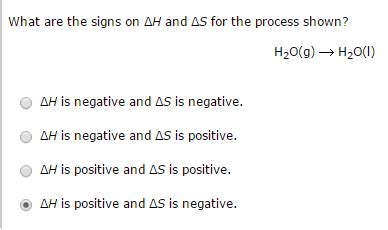 Solved What are the signs on delta H and delta S for the | Chegg.com