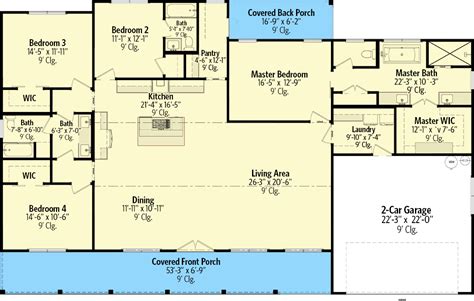 4-Bed Country Ranch Plan with Elongated Front Porch - 150002HRP ...