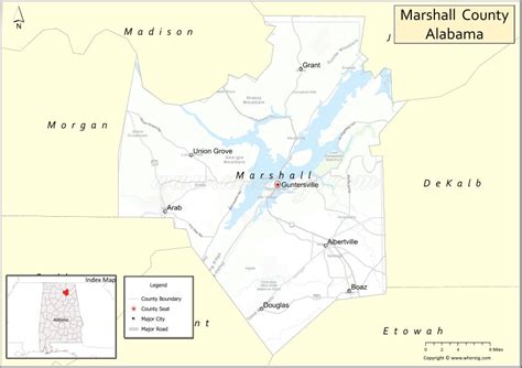 Map of Marshall County, Alabama showing cities, highways & important ...