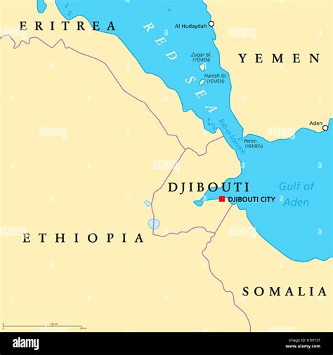 Bab el Mandeb political map. Strait between Yemen on Arabian Peninsula ...