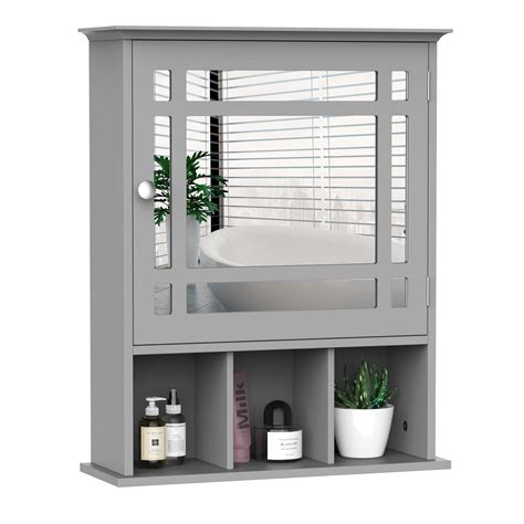 kleankin Bathroom Cabinet Wall Mount with Mirror Door and Open Shelves ...