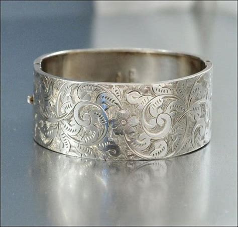 Sterling Silver Bangle Bracelet Antique Jewelry Victorian Jewelry Wide ...