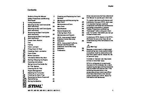 STIHL MS 171 181 211 Chainsaw Owners Manual