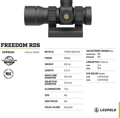 LEUPOLD FREEDOM RDS 1 MOA Red Dot w/ mount- 34mm- Model 180092 ...