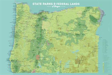 Oregon State Parks & Federal Lands Map 24x36 Poster - Best Maps Ever